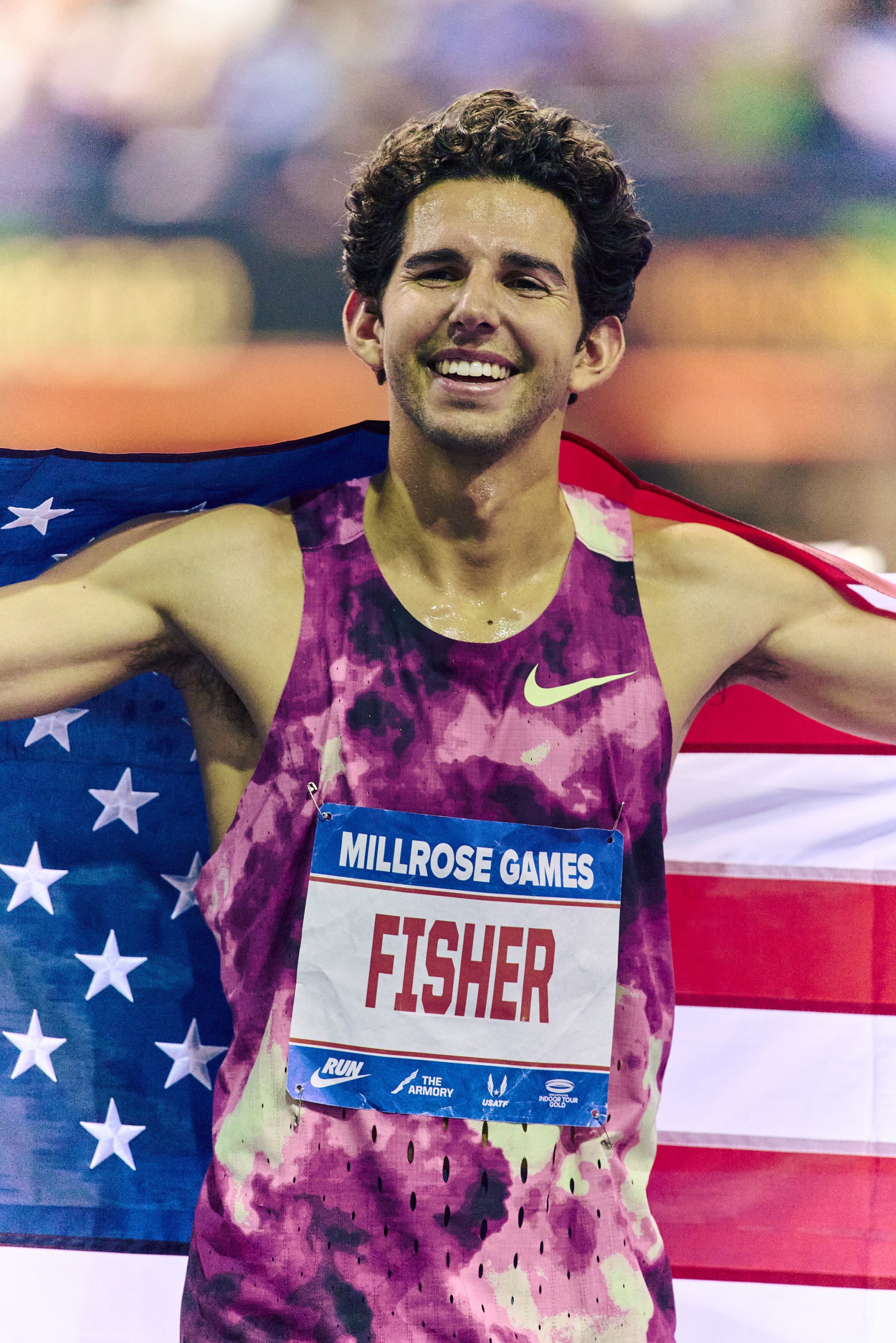 08 Grant Fisher with US Flag M 3000m